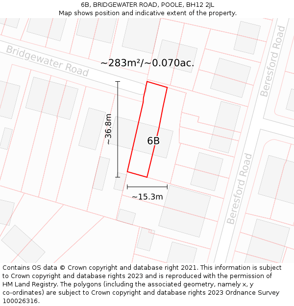 6B, BRIDGEWATER ROAD, POOLE, BH12 2JL: Plot and title map
