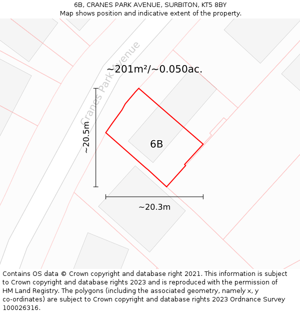 6B, CRANES PARK AVENUE, SURBITON, KT5 8BY: Plot and title map