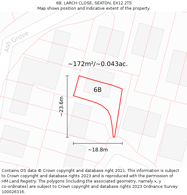 6B, LARCH CLOSE, SEATON, EX12 2TS: Plot and title map