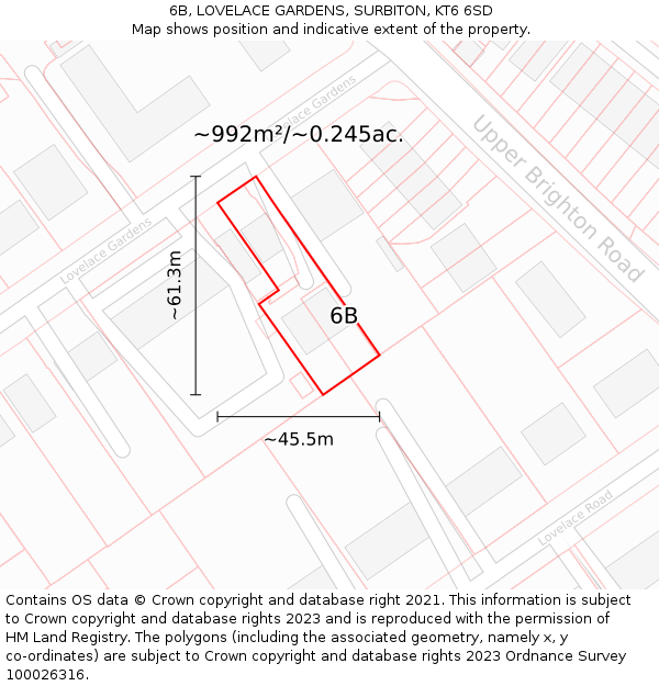 6B, LOVELACE GARDENS, SURBITON, KT6 6SD: Plot and title map