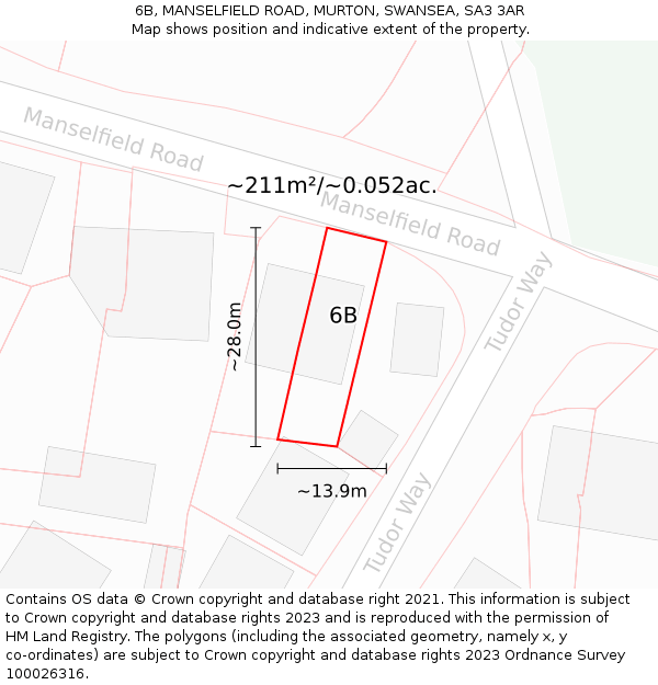 6B, MANSELFIELD ROAD, MURTON, SWANSEA, SA3 3AR: Plot and title map