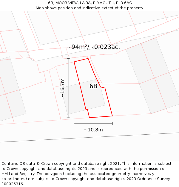 6B, MOOR VIEW, LAIRA, PLYMOUTH, PL3 6AS: Plot and title map