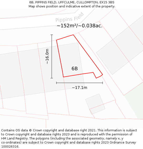 6B, PIPPINS FIELD, UFFCULME, CULLOMPTON, EX15 3BS: Plot and title map