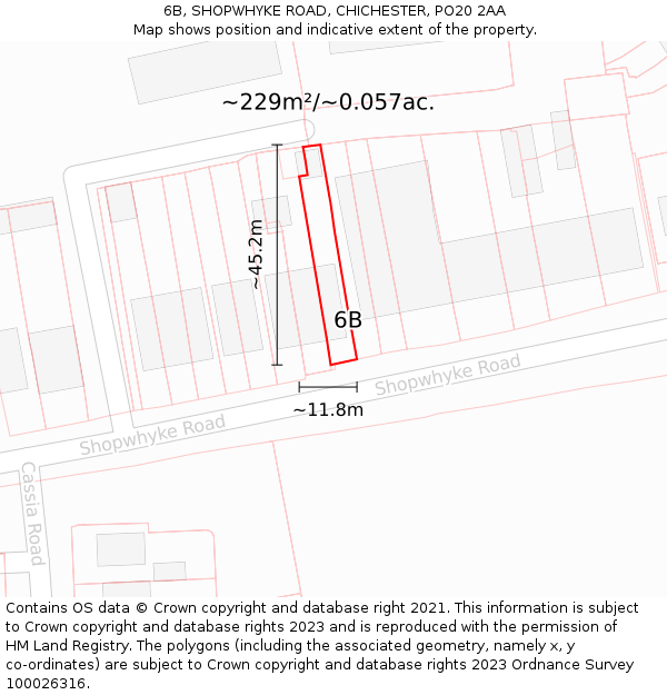 6B, SHOPWHYKE ROAD, CHICHESTER, PO20 2AA: Plot and title map
