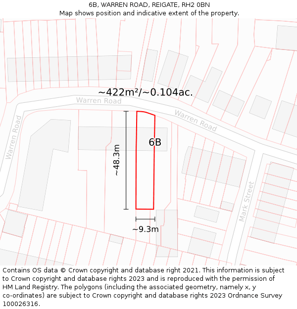 6B, WARREN ROAD, REIGATE, RH2 0BN: Plot and title map