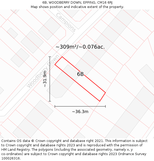 6B, WOODBERRY DOWN, EPPING, CM16 6RJ: Plot and title map