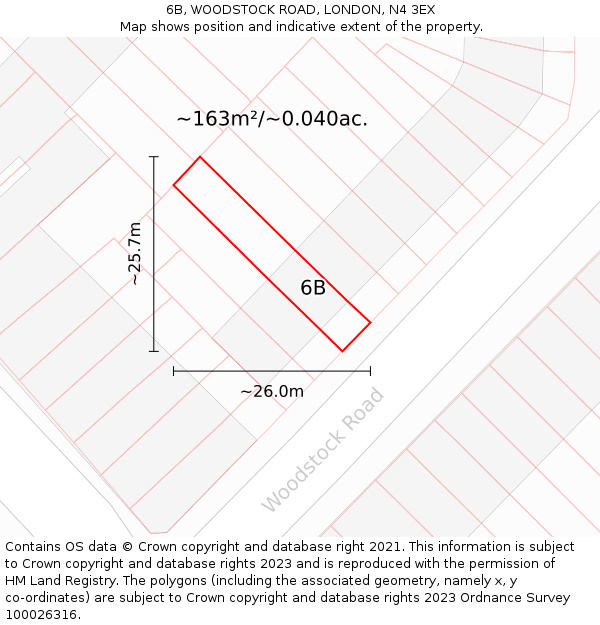6B, WOODSTOCK ROAD, LONDON, N4 3EX: Plot and title map