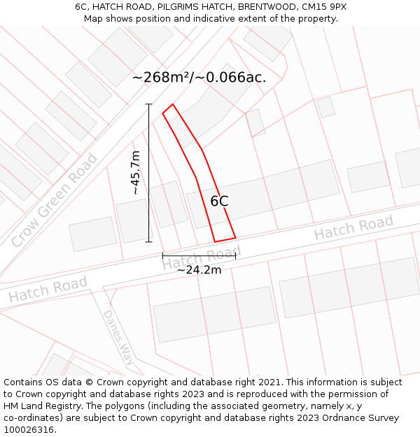 6C, HATCH ROAD, PILGRIMS HATCH, BRENTWOOD, CM15 9PX: Plot and title map