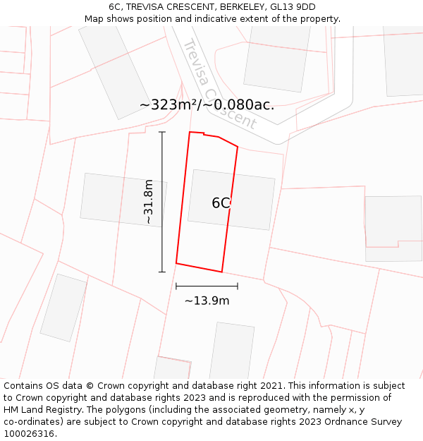6C, TREVISA CRESCENT, BERKELEY, GL13 9DD: Plot and title map