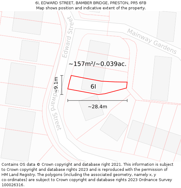 6I, EDWARD STREET, BAMBER BRIDGE, PRESTON, PR5 6FB: Plot and title map
