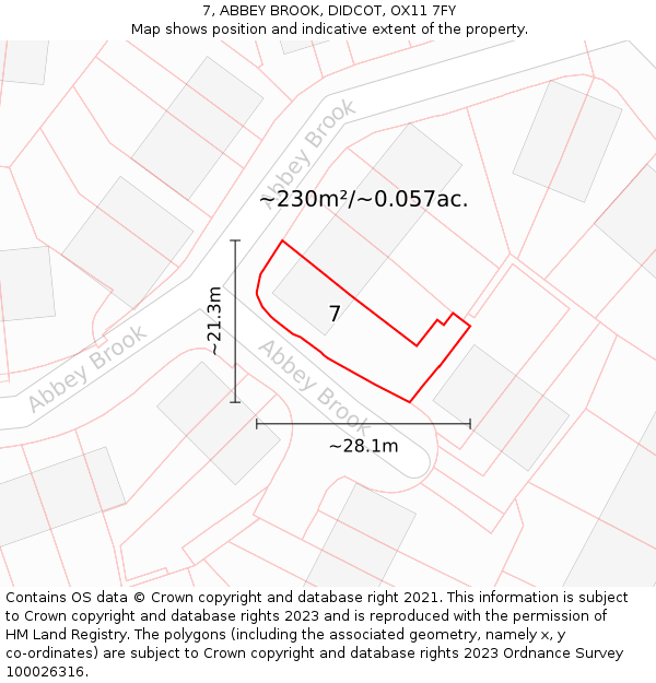 7, ABBEY BROOK, DIDCOT, OX11 7FY: Plot and title map