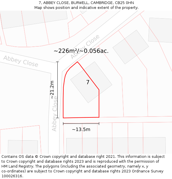 7, ABBEY CLOSE, BURWELL, CAMBRIDGE, CB25 0HN: Plot and title map