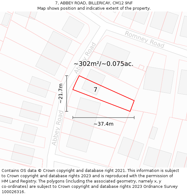 7, ABBEY ROAD, BILLERICAY, CM12 9NF: Plot and title map