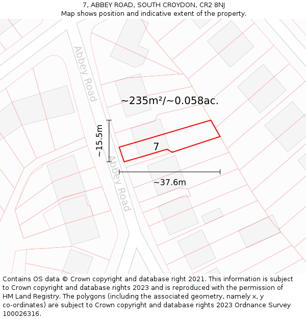 7, ABBEY ROAD, SOUTH CROYDON, CR2 8NJ: Plot and title map