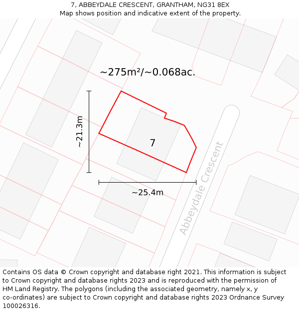 7, ABBEYDALE CRESCENT, GRANTHAM, NG31 8EX: Plot and title map