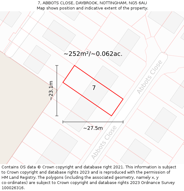 7, ABBOTS CLOSE, DAYBROOK, NOTTINGHAM, NG5 6AU: Plot and title map