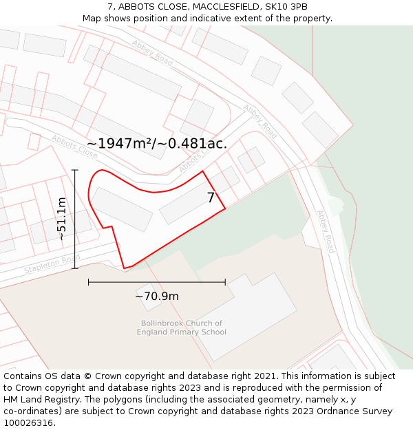 7, ABBOTS CLOSE, MACCLESFIELD, SK10 3PB: Plot and title map