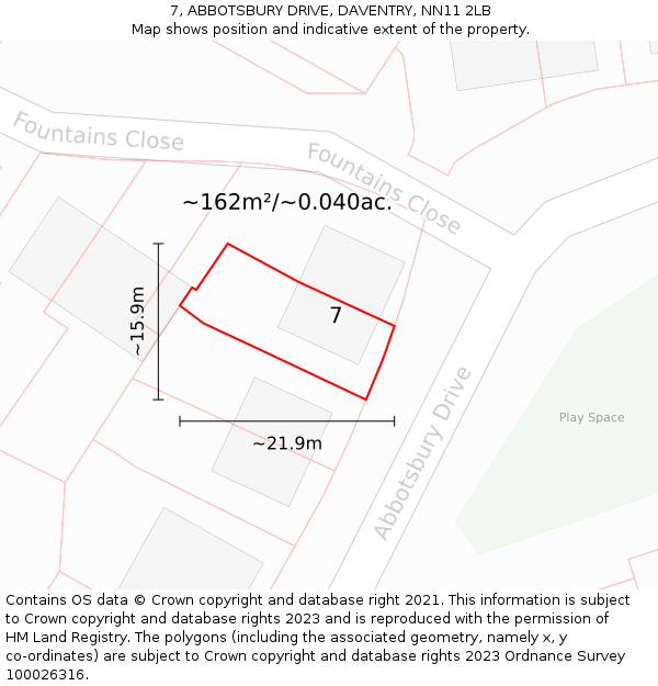 7, ABBOTSBURY DRIVE, DAVENTRY, NN11 2LB: Plot and title map