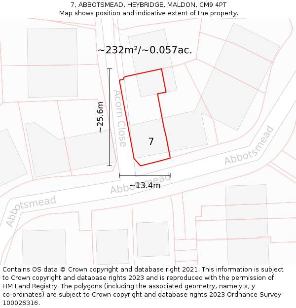 7, ABBOTSMEAD, HEYBRIDGE, MALDON, CM9 4PT: Plot and title map