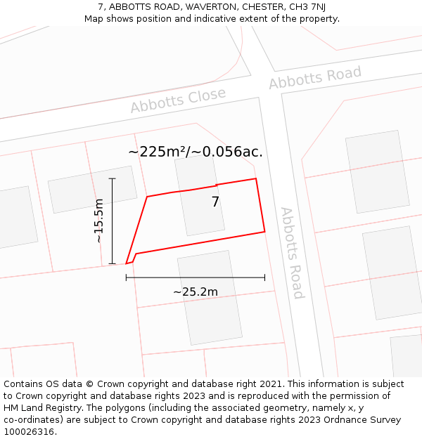 7, ABBOTTS ROAD, WAVERTON, CHESTER, CH3 7NJ: Plot and title map