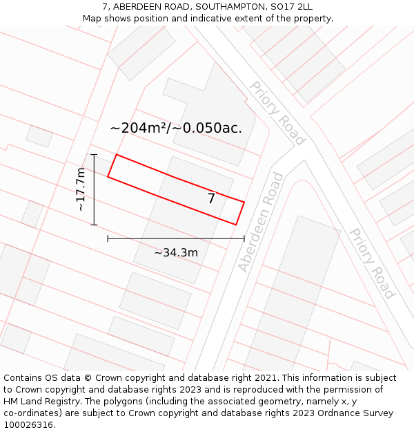 7, ABERDEEN ROAD, SOUTHAMPTON, SO17 2LL: Plot and title map