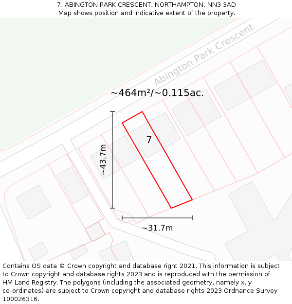 7, ABINGTON PARK CRESCENT, NORTHAMPTON, NN3 3AD: Plot and title map