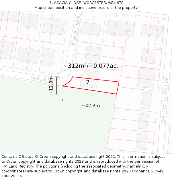 7, ACACIA CLOSE, WORCESTER, WR4 9TP: Plot and title map
