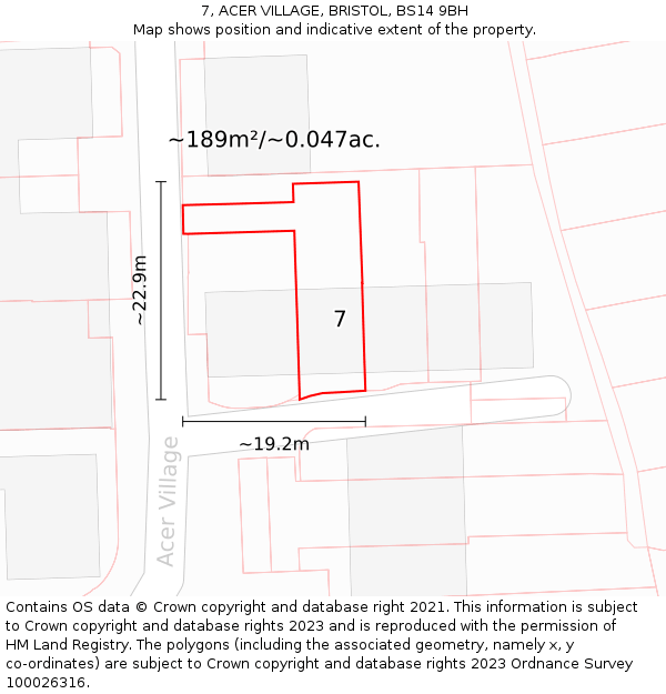 7, ACER VILLAGE, BRISTOL, BS14 9BH: Plot and title map