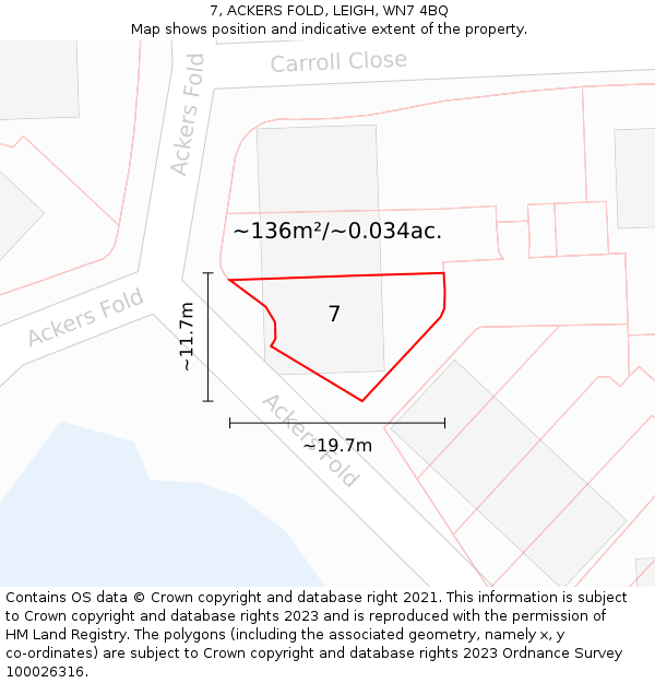 7, ACKERS FOLD, LEIGH, WN7 4BQ: Plot and title map
