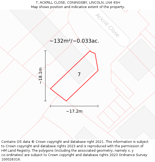 7, ACKRILL CLOSE, CONINGSBY, LINCOLN, LN4 4SH: Plot and title map