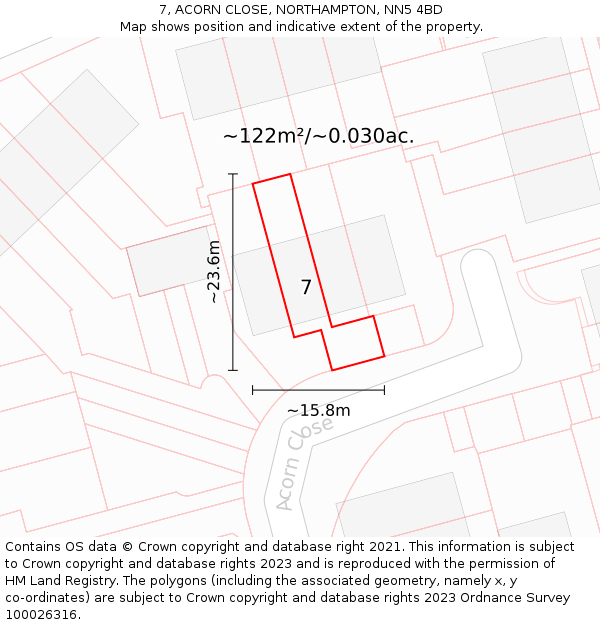 7, ACORN CLOSE, NORTHAMPTON, NN5 4BD: Plot and title map