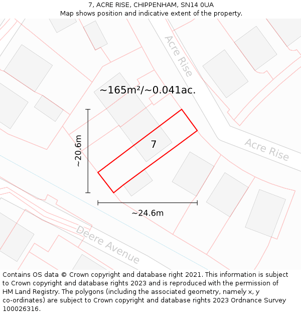 7, ACRE RISE, CHIPPENHAM, SN14 0UA: Plot and title map
