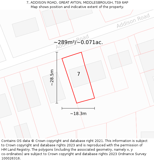 7, ADDISON ROAD, GREAT AYTON, MIDDLESBROUGH, TS9 6AP: Plot and title map