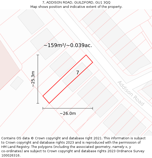 7, ADDISON ROAD, GUILDFORD, GU1 3QQ: Plot and title map