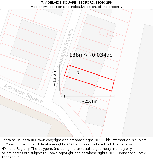 7, ADELAIDE SQUARE, BEDFORD, MK40 2RN: Plot and title map