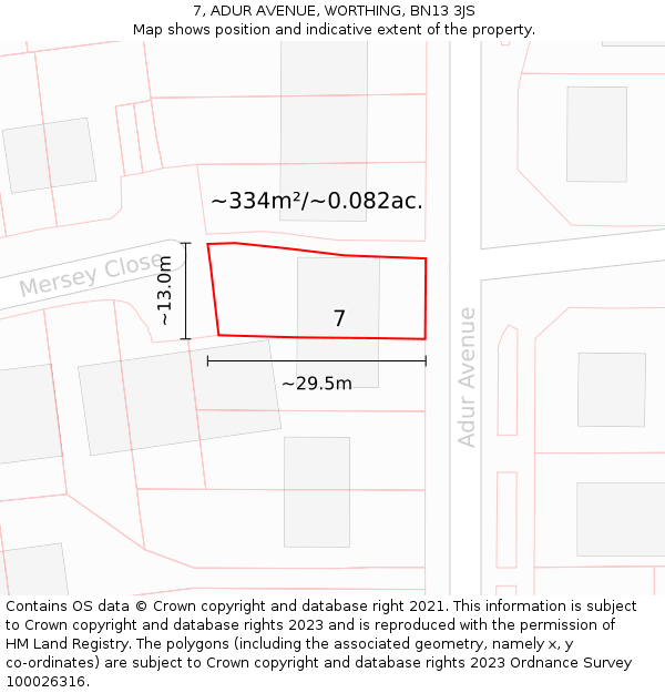 7, ADUR AVENUE, WORTHING, BN13 3JS: Plot and title map