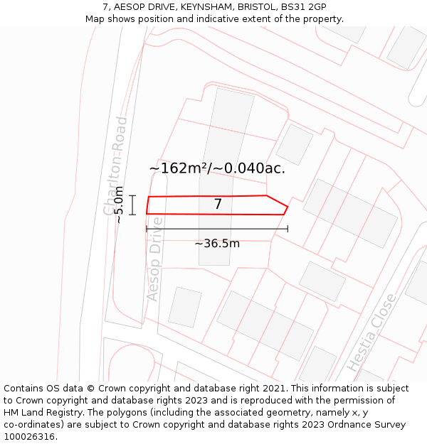 7, AESOP DRIVE, KEYNSHAM, BRISTOL, BS31 2GP: Plot and title map