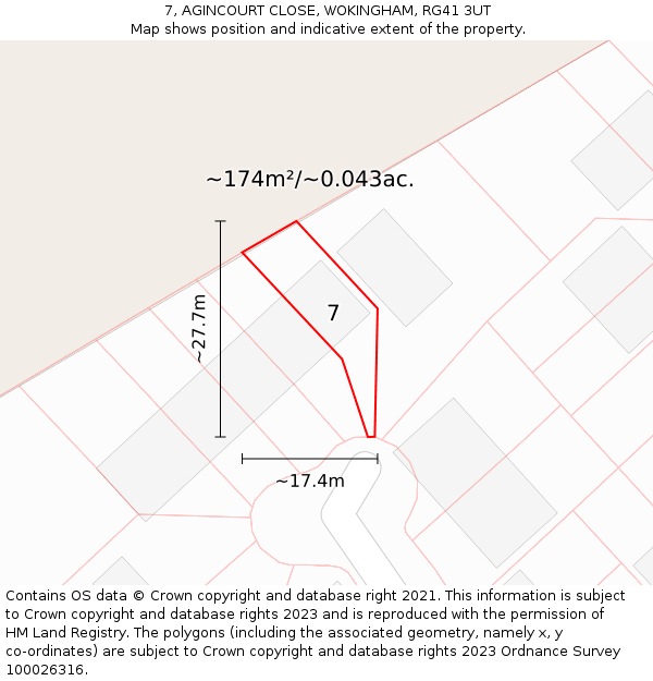 7, AGINCOURT CLOSE, WOKINGHAM, RG41 3UT: Plot and title map