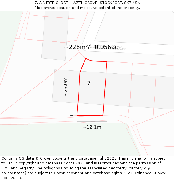 7, AINTREE CLOSE, HAZEL GROVE, STOCKPORT, SK7 4SN: Plot and title map