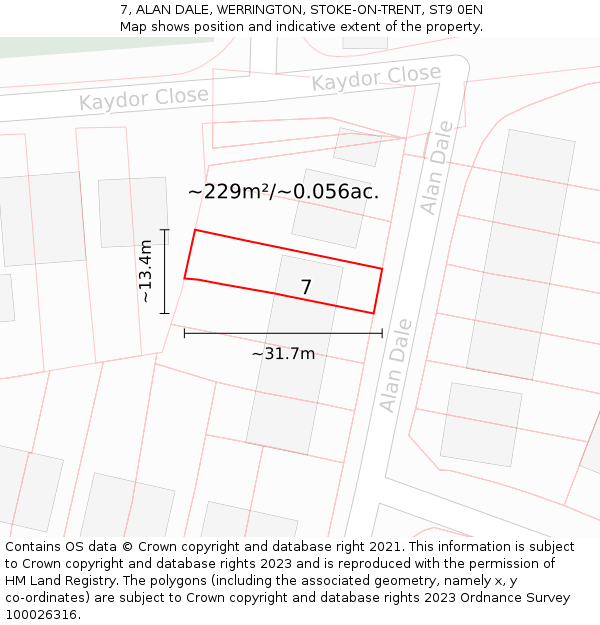 7, ALAN DALE, WERRINGTON, STOKE-ON-TRENT, ST9 0EN: Plot and title map