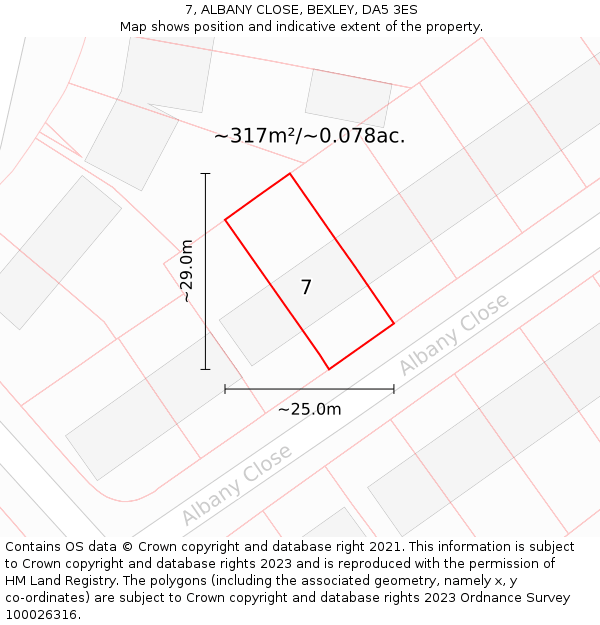 7, ALBANY CLOSE, BEXLEY, DA5 3ES: Plot and title map