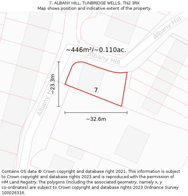 7, ALBANY HILL, TUNBRIDGE WELLS, TN2 3RX: Plot and title map