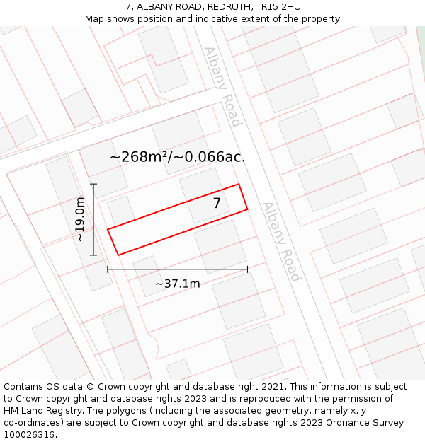 7, ALBANY ROAD, REDRUTH, TR15 2HU: Plot and title map