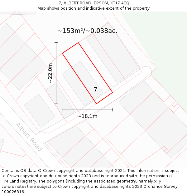 7, ALBERT ROAD, EPSOM, KT17 4EQ: Plot and title map