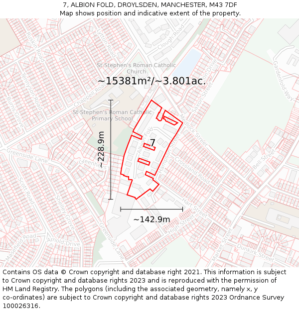 7, ALBION FOLD, DROYLSDEN, MANCHESTER, M43 7DF: Plot and title map