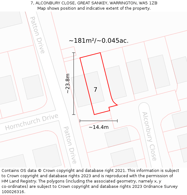 7, ALCONBURY CLOSE, GREAT SANKEY, WARRINGTON, WA5 1ZB: Plot and title map