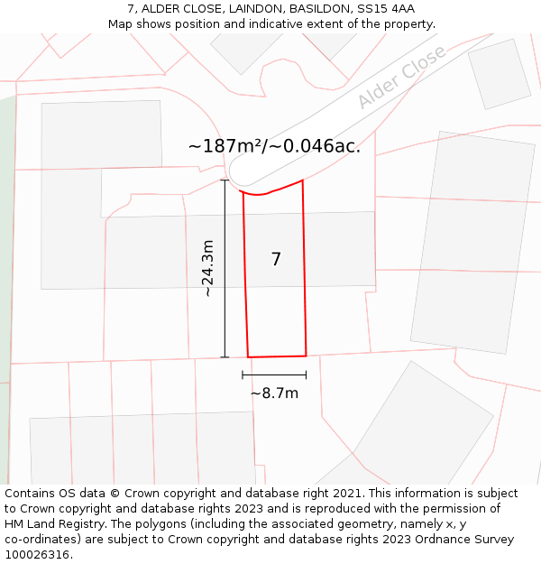 7, ALDER CLOSE, LAINDON, BASILDON, SS15 4AA: Plot and title map