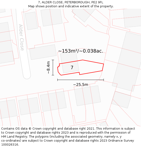 7, ALDER CLOSE, PETERBOROUGH, PE2 9FL: Plot and title map
