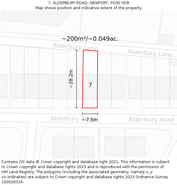 7, ALDERBURY ROAD, NEWPORT, PO30 5DR: Plot and title map