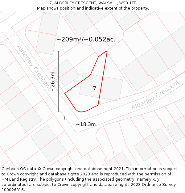 7, ALDERLEY CRESCENT, WALSALL, WS3 1TE: Plot and title map